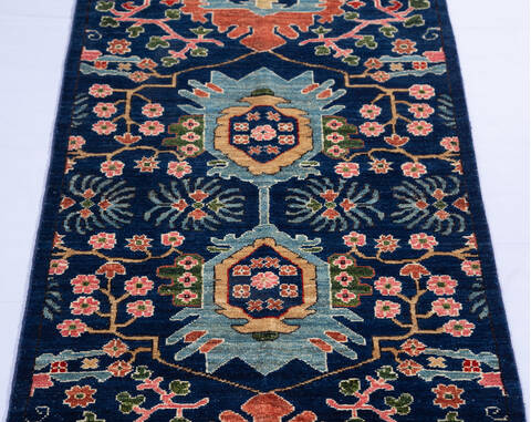 Chobi Blue Runner Hand Knotted 26 X 96 Area Rug 700-140443 Image 3