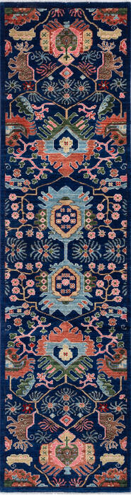 Chobi Blue Runner Hand Knotted 26 X 96 Area Rug 700-140443 Image 0