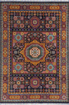 Afghan Chobi Black Rectangle 7x10 ft Wool Carpet 140458