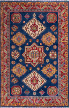 Afghan Kazak Blue Rectangle 7x10 ft Wool Carpet 140464