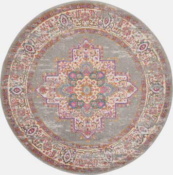 Nourison Passion Grey Round 7 to 8 ft Polypropylene Carpet 141973