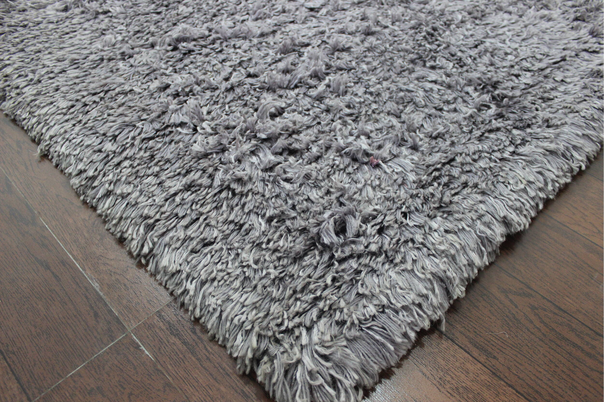 Indian Shaggy Grey Rectangle 4x6 ft Polyester and Wool