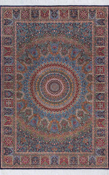 Pak-Persian Blue Hand Knotted 6'1" X 9'2"  Area Rug 700-143419