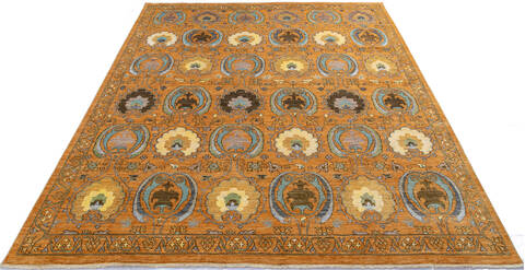 Chobi Yellow Hand Knotted 81 X 102 Area Rug 700-143428 Image 1
