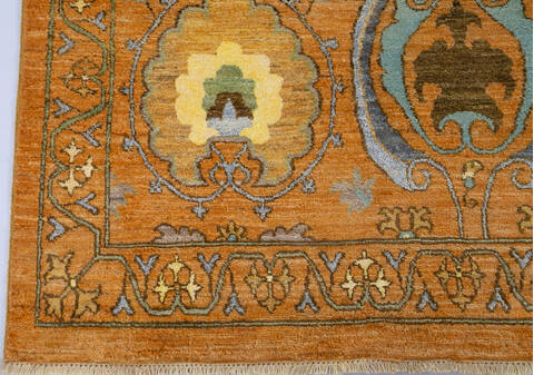 Chobi Yellow Hand Knotted 81 X 102 Area Rug 700-143428 Image 4