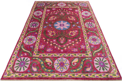 Modern Red Hand Knotted 68 X 99 Area Rug 700-143450 Image 1