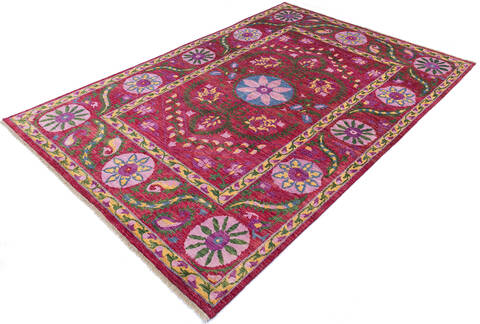 Modern Red Hand Knotted 68 X 99 Area Rug 700-143450 Image 2
