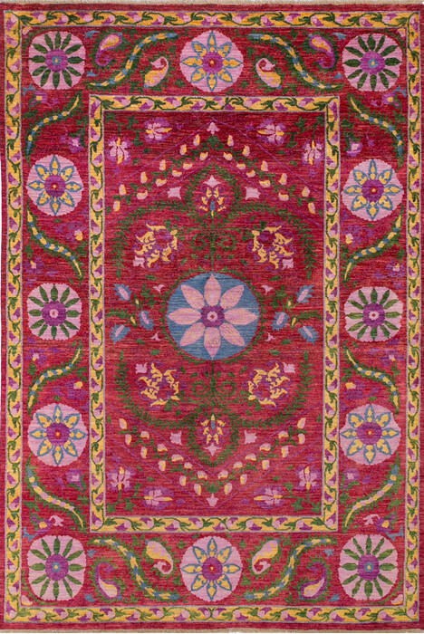 Modern Red Hand Knotted 68 X 99 Area Rug 700-143450 Image 0