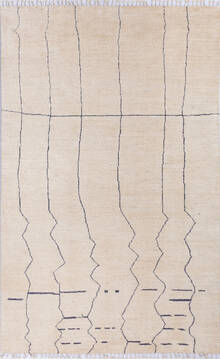 Pakistani Moroccan White Rectangle 7x10 ft Wool Carpet 143457