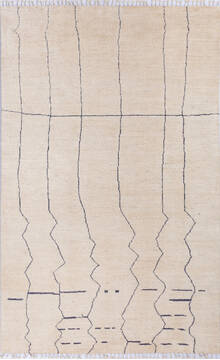 Moroccan White Hand Knotted 6'4" X 10'0"  Area Rug 700-143457