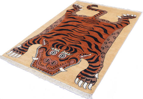 Pak-Persian Beige Hand Knotted 42 X 61  Area Rug 700-143493 Image 2