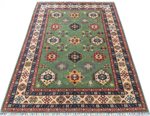 Kazak Green Hand Knotted 56 X 79 Area Rug 700-143532 Image 1