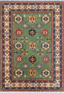 Afghan Kazak Green Rectangle 5x8 ft Wool Carpet 143532