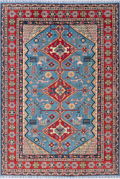 Afghan Kazak Blue Rectangle 5x8 ft Wool Carpet 143533