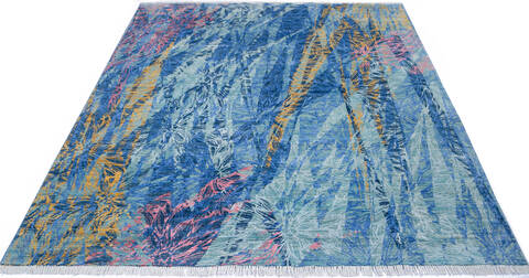 Modern Blue Hand Knotted 82 X 911 Area Rug 700-144873 Image 1