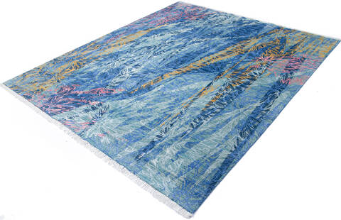 Modern Blue Hand Knotted 82 X 911 Area Rug 700-144873 Image 2