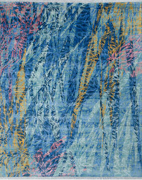 Modern Blue Hand Knotted 8'2" X 9'11"  Area Rug 700-144873