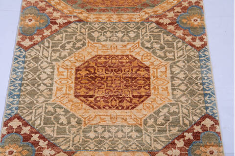 Modern Beige Runner Hand Knotted 26 X 59 Area Rug 700-144880 Image 2