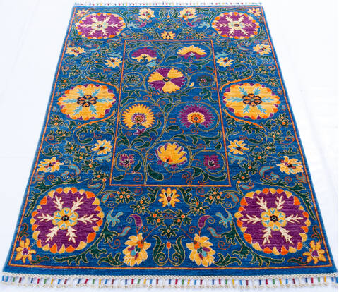 Chobi Blue Hand Knotted 41 X 59 Area Rug 700-144904 Image 1
