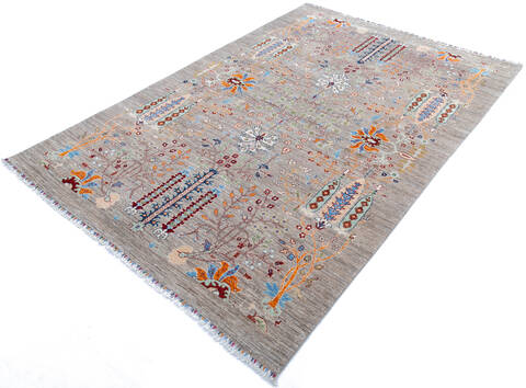 Chobi Grey Hand Knotted 69 X 99 Area Rug 700-144915 Image 2