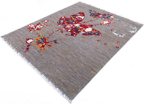 Chobi Grey Hand Knotted 53 X 66 Area Rug 700-144916 Image 2