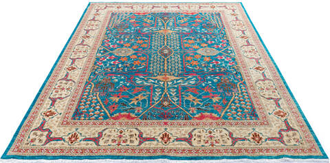 Chobi Blue Hand Knotted 82 X 99 Area Rug 700-144923 Image 1
