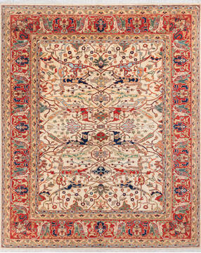 Chobi Beige Hand Knotted 8'0" X 9'9"  Area Rug 700-144997