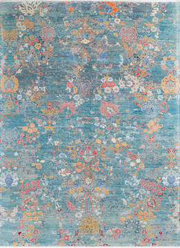 Afghan Modern Green Rectangle 9x12 ft Wool and Silk Carpet 145024