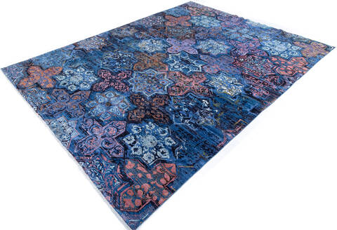 Modern Blue Hand Knotted 91 X 120 Area Rug 700-145027 Image 2