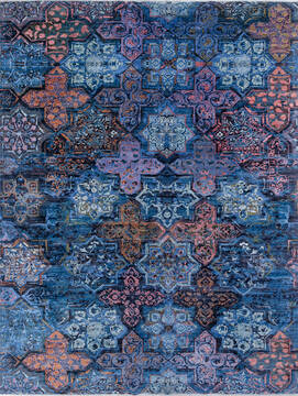 Afghan Modern Blue Rectangle 9x12 ft Wool and Silk Carpet 145027