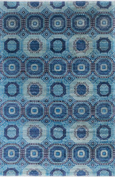 Afghan Chobi Blue Rectangle 7x10 ft Wool and Silk Carpet 145032