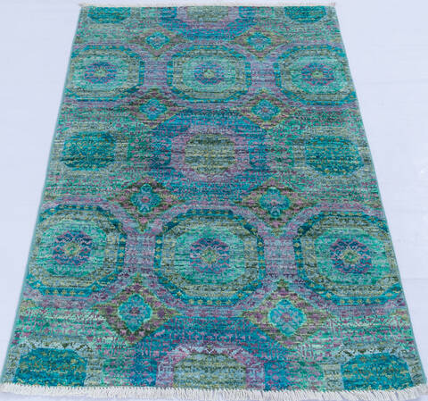 Chobi Green Hand Knotted 29 X 40 Area Rug 700-145035 Image 1