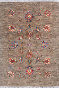 Afghan Chobi Brown Rectangle 5x8 ft Wool and Silk Carpet 145045