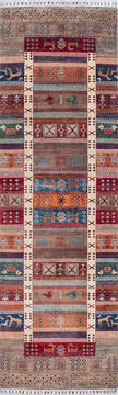 Afghan Chobi Brown Runner 6 to 9 ft Wool Carpet 145053