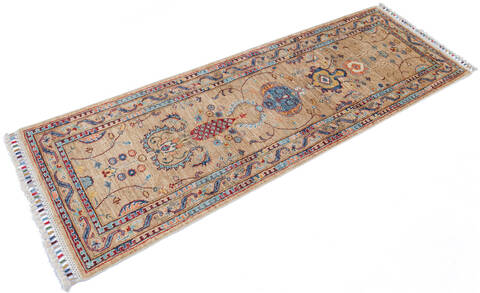 Chobi Beige Runner Hand Knotted 21 X 62 Area Rug 700-145060 Image 2