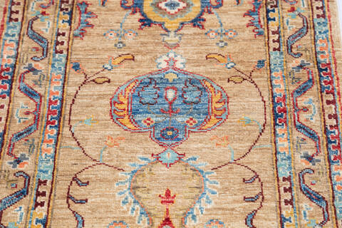 Chobi Beige Runner Hand Knotted 21 X 62 Area Rug 700-145060 Image 3