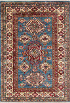 Afghan Kazak Blue Rectangle 4x6 ft Wool Carpet 145061
