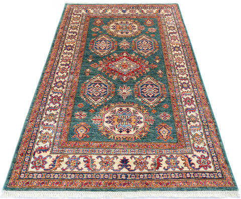 Kazak Green Hand Knotted 40 X 62 Area Rug 700-145062 Image 1