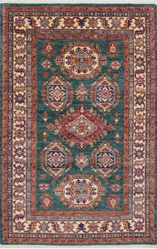 Kazak Green Hand Knotted 4'0" X 6'2"  Area Rug 700-145062