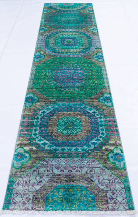 Chobi Green Runner Hand Knotted 26 X 99 Area Rug 700-145067 Image 1