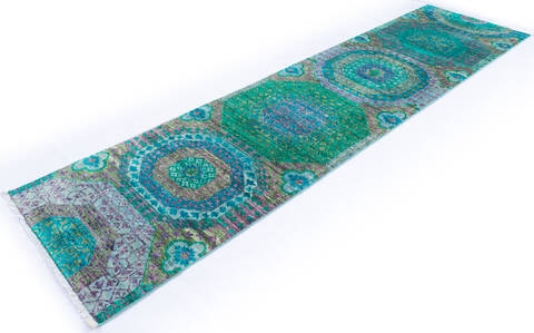 Chobi Green Runner Hand Knotted 26 X 99 Area Rug 700-145067 Image 2
