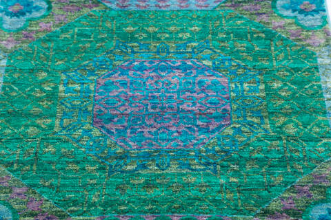 Chobi Green Runner Hand Knotted 26 X 99 Area Rug 700-145067 Image 3