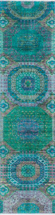 Chobi Green Runner Hand Knotted 26 X 99 Area Rug 700-145067 Image 0