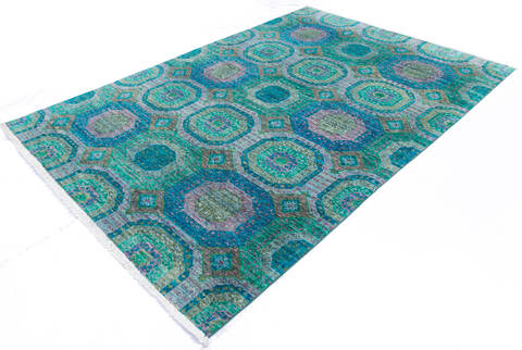 Chobi Green Hand Knotted 57 X 80 Area Rug 700-145070 Image 2