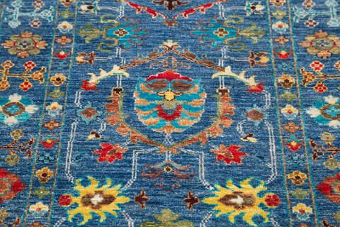 Chobi Blue Runner Hand Knotted 210 X 101 Area Rug 700-145105 Image 4