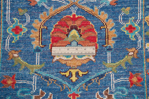 Chobi Blue Runner Hand Knotted 210 X 101 Area Rug 700-145105 Image 7