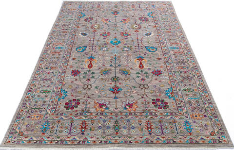 Chobi Grey Hand Knotted 70 X 99 Area Rug 700-145111 Image 1