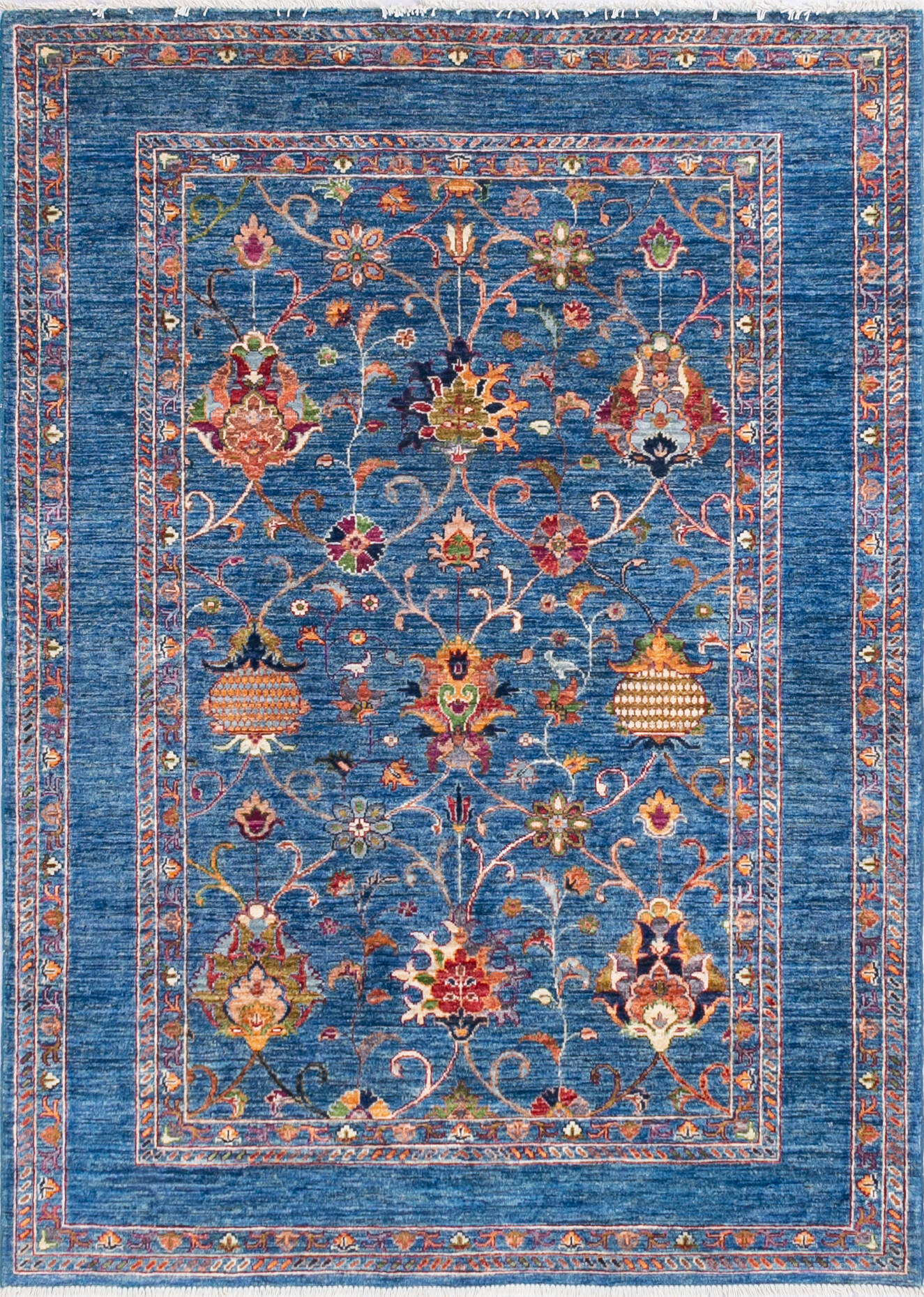Afghan Chobi Blue Rectangle 5x7 ft Wool Carpet 145117 | SKU 145117
