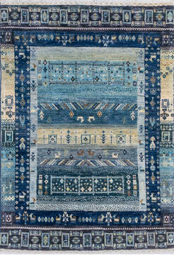 Chobi Blue Hand Knotted 4'1" X 5'11"  Area Rug 700-145118