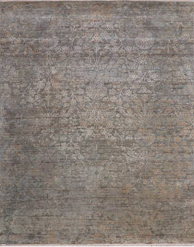 Indian Jaipur Grey Rectangle 8x10 ft Wool and Raised Silk Carpet 145122